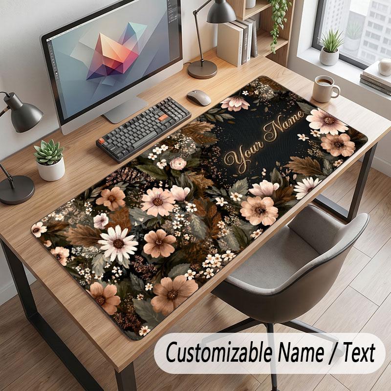 Floral Garden Theme Customized Mouse Pad Personalized Print Name Text Desk Mat For Home Office Table Decor