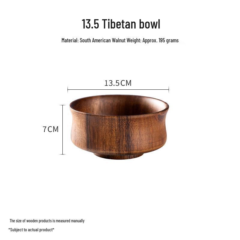 Tibetan Style Round Walnut Wood Bowl for Tea, Soup, or Rice