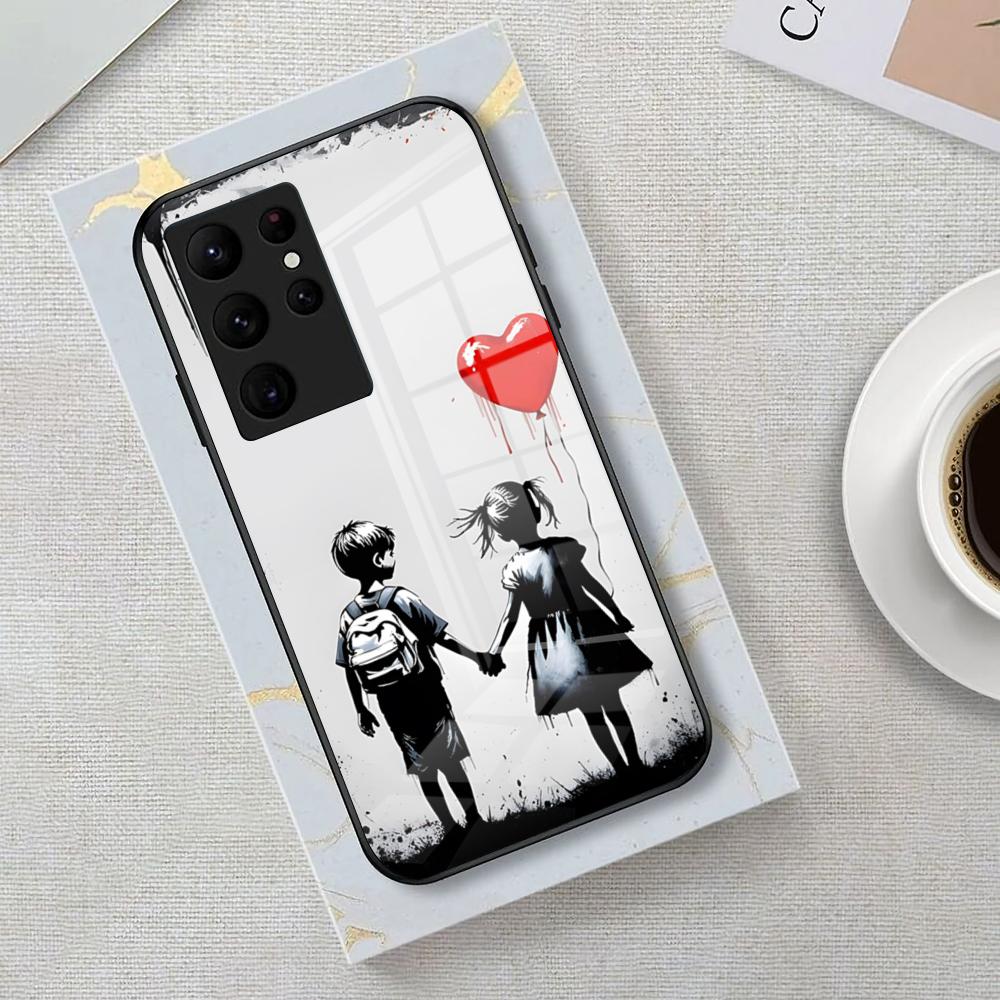 Street Art B-Banksy Graffiti Phone Case For Samsung S26 S25 Edge Ultra 23 22 21 20 Ultra Plus S24 Fe Glass Cover