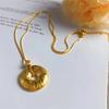 Gold-Plated Hundred Blessings Pendant Necklace - Lucky Bead & Safety Buckle Retro Chinese Style