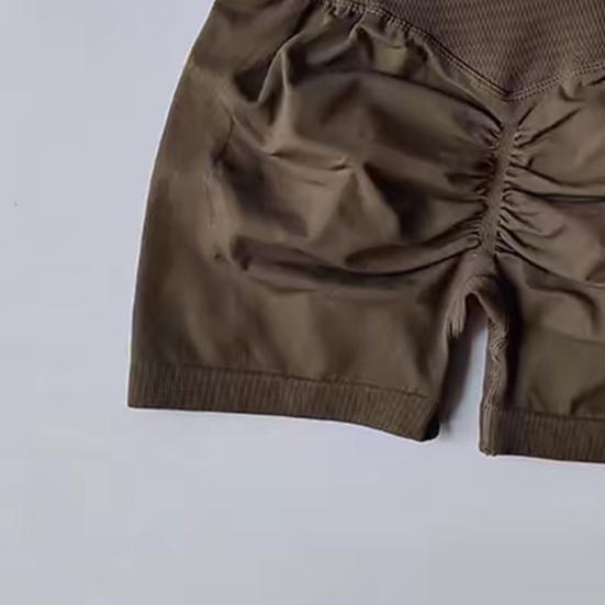 Høy midje Yoga Sportsshorts Ensfarget Slankende Løpeshorts Ensfarget Rynkete Hoftehevende Shorts