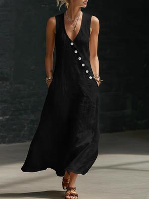 2026 European & American Women's V-neck Sleeveless Casual Vacation Tank Dress