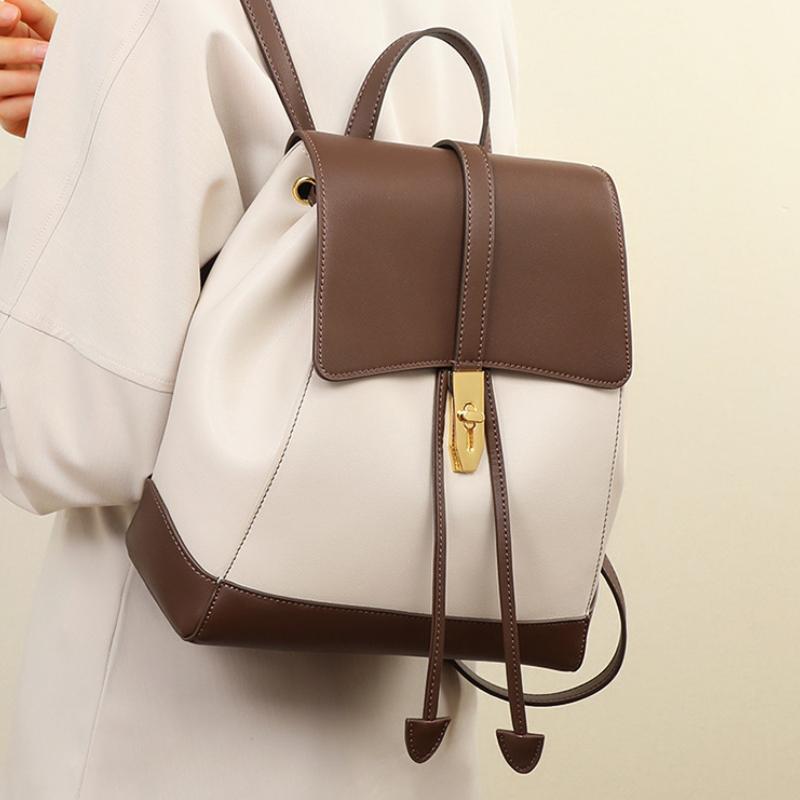 Leather backpack, fashiable and lightweight cowhide women's travel backpack, large capacity bag