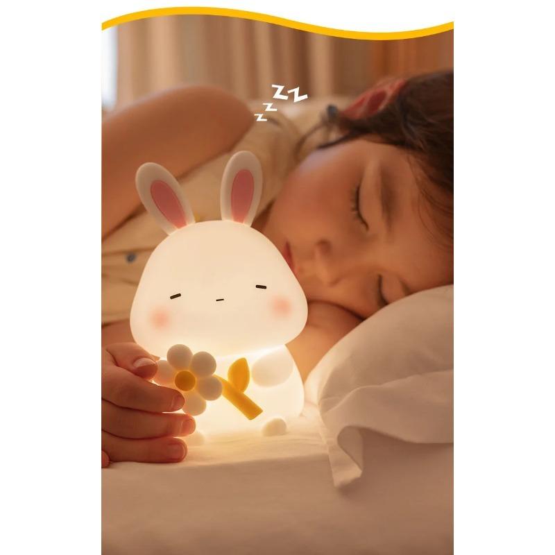 Cute Rabbit Silicone LED Night Light USB Rechargeable Touch Cartoon Animal Lamp for Kids Children Bedroom Home Decor