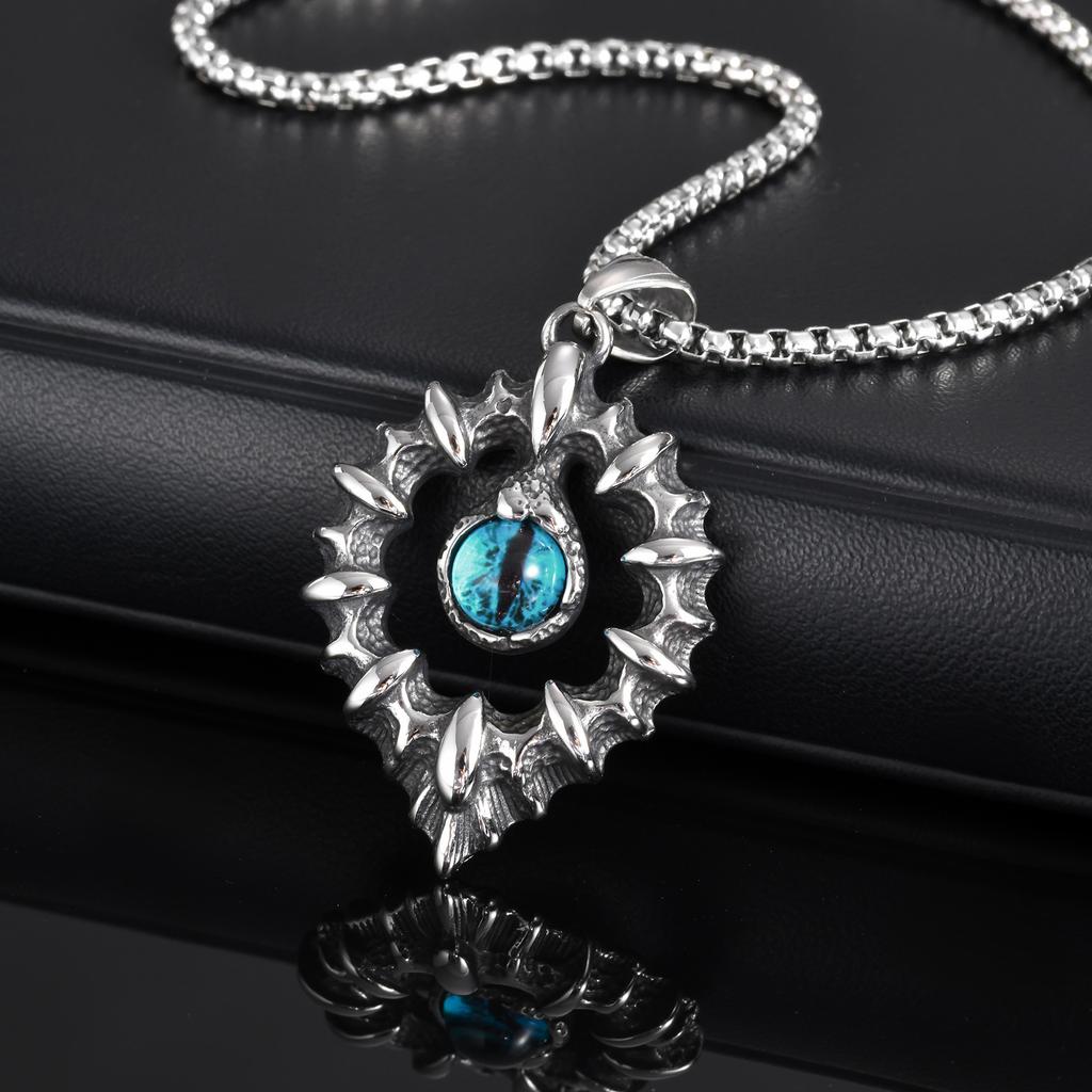 Punk Devid's Eye Pendant Necklace for Men,Antique Stainless Steel Necklace,Vintage Halloween Party Jewelry
