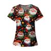 Women's Fashion Printed Short Sleeve V Neck Pattern Tops Pocket Working T-shirts