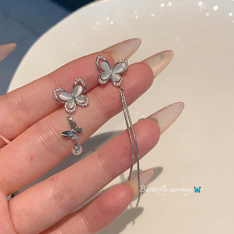 Elegant Asymmetrical Cat's Eye Butterfly Tassel Earrings for Women