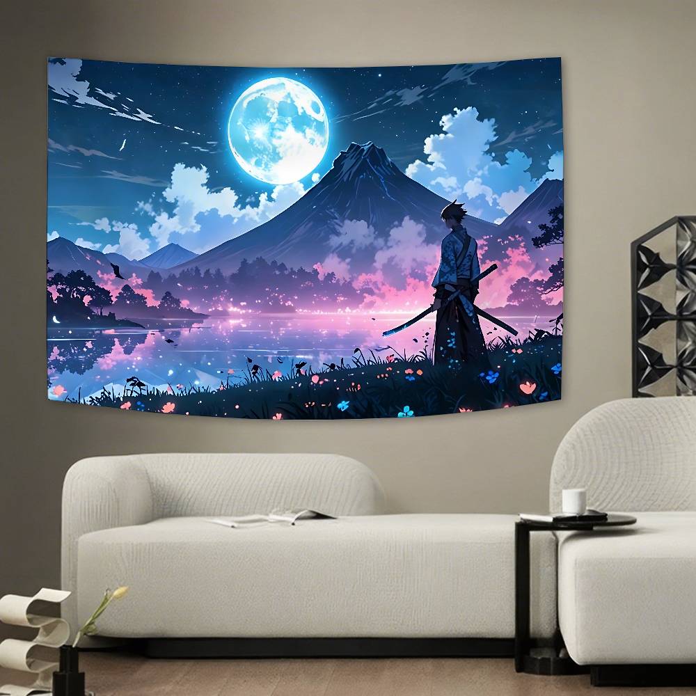Samurai Tapestry Wall Hanging Tapestry Art Deco Style Blanket Curtain Home Bedroom Living Room Decoration