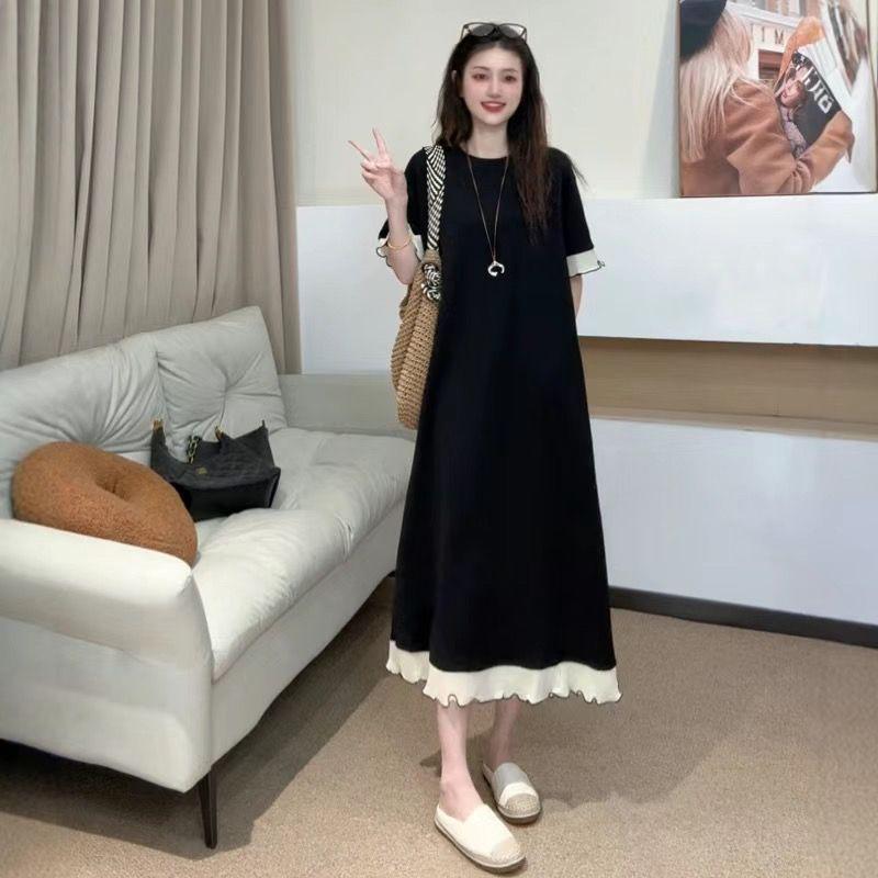 Plus Size Summer Fashion Loose Short Sleeve White Floral Dress for Women