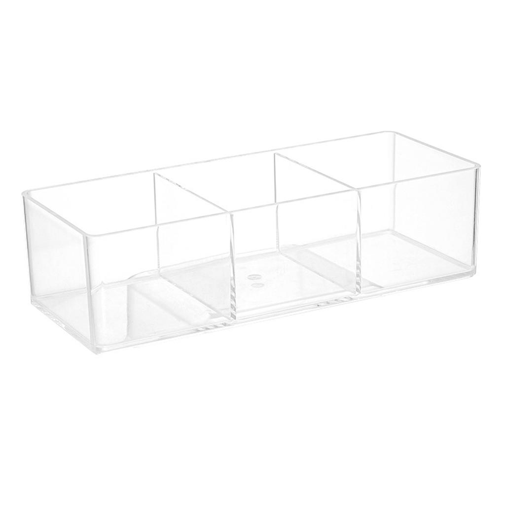 Multipurpose Acrylic Storage Box with 3 Compartments Clear Makeup Cosmetic Organizer Cotton Pads