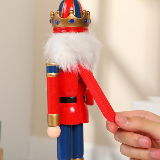 Wooden Nutcracker Decor 30cm Hand-Painted Soldier with Moving Jaw Christmas Mantel & Tree Decoration