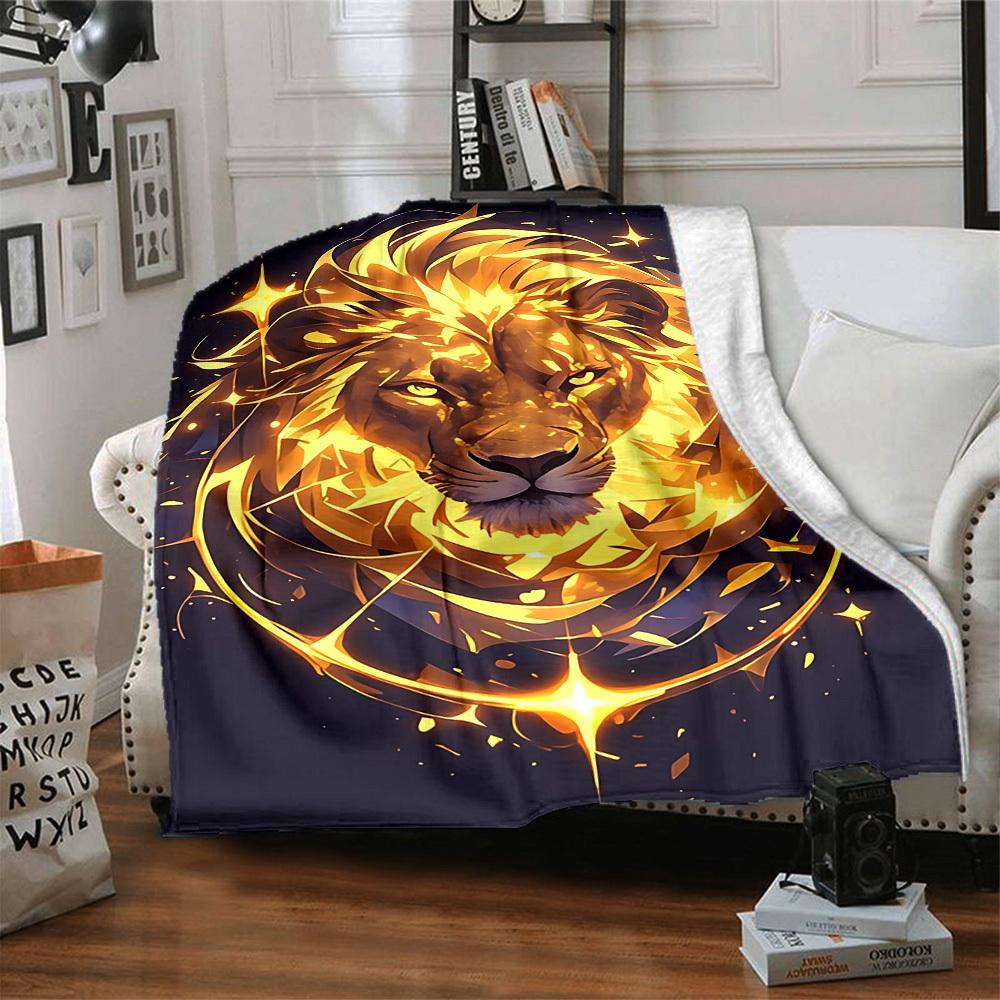 1pc Lion Spirit Print Blanket   Lightweight Flannel Throw Blanket For Sofa, Bed, Living Room, Office, Outdoor Travel, Camping