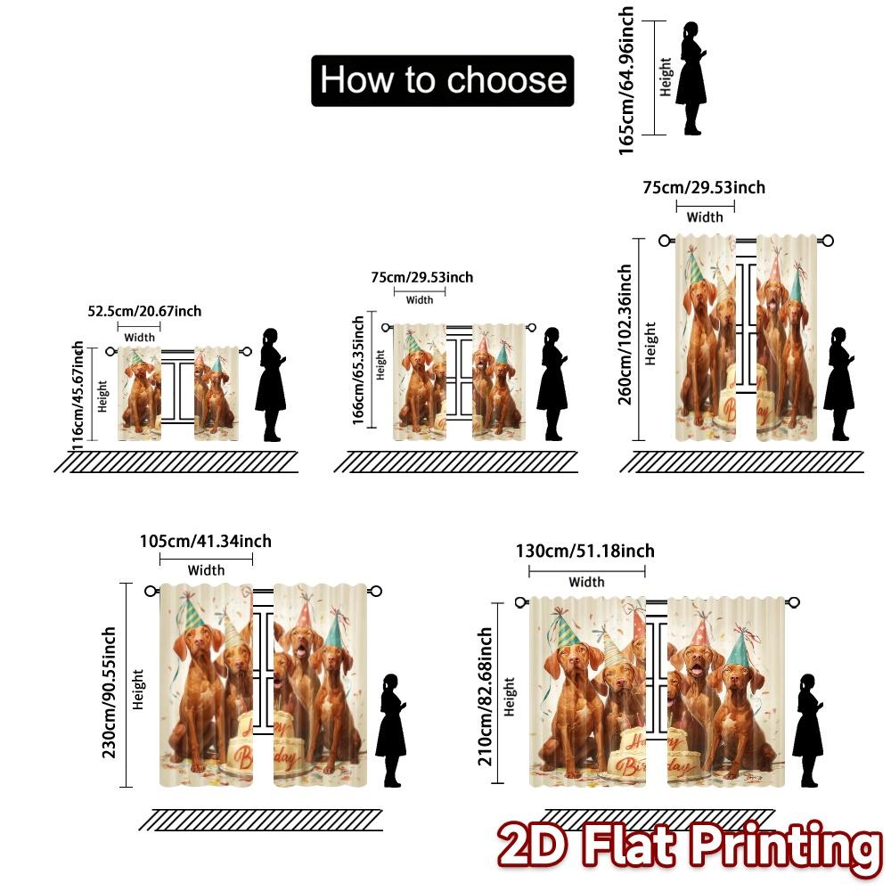 2pcs   2D FLAT PRINTING Curtains (Without Rod) Birthday Pups Modern Curtains Roller Blinds Durable 100% Polyester Fabric Curtains