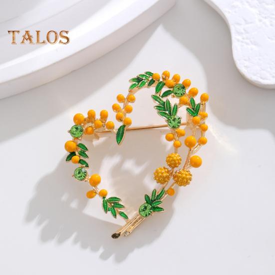 Vintage Öltropfen Mimosa Obst Brosche Liebeskranz Corsage Glänzende Strasssteine Kleidung Hut Abzeichen Muttertagsgeschenk