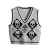 Maglione lavorato a maglia gotico gilet con stampa teschio a rombi modello maglieria pullover con scollo a V moda maglione top donna Halloween streetwear