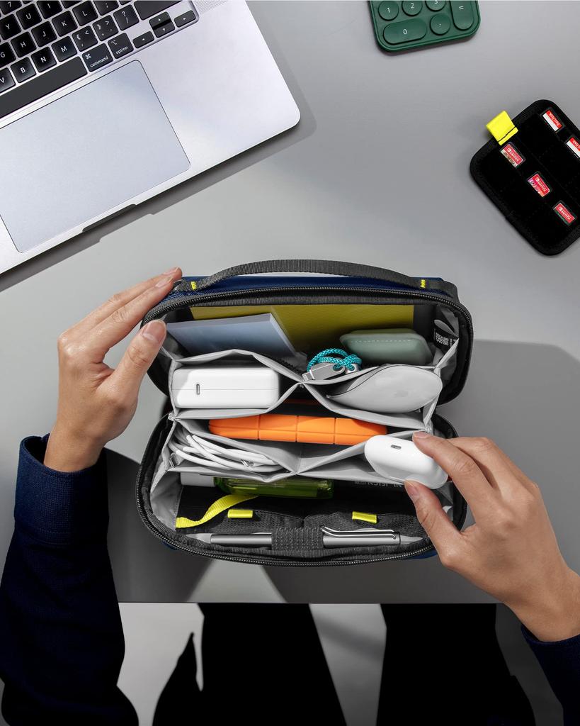 tomtoc Gadget Pouch Accessory Large Compatible with MacBook Mobile USB PC Multipurpose Business Home Navy Bag, Capacity, Adapter, Cables, Devices,