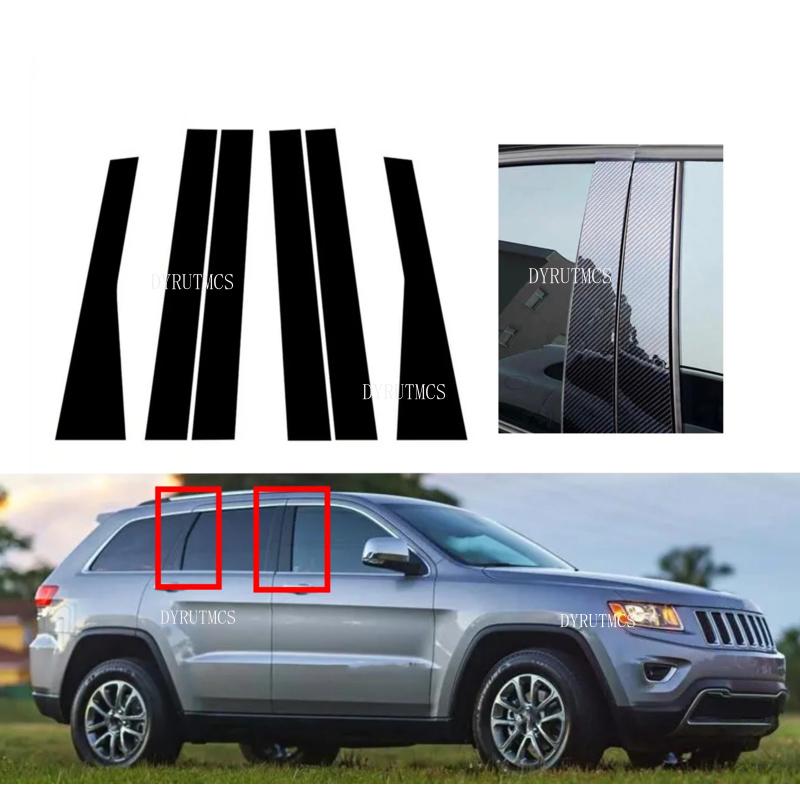 Car Door Window BC Pillar Post Cover Trim Sticker Fit For Jeep Grand Cherokee 2011-2021 Glossy Black Carbon Fiber Style