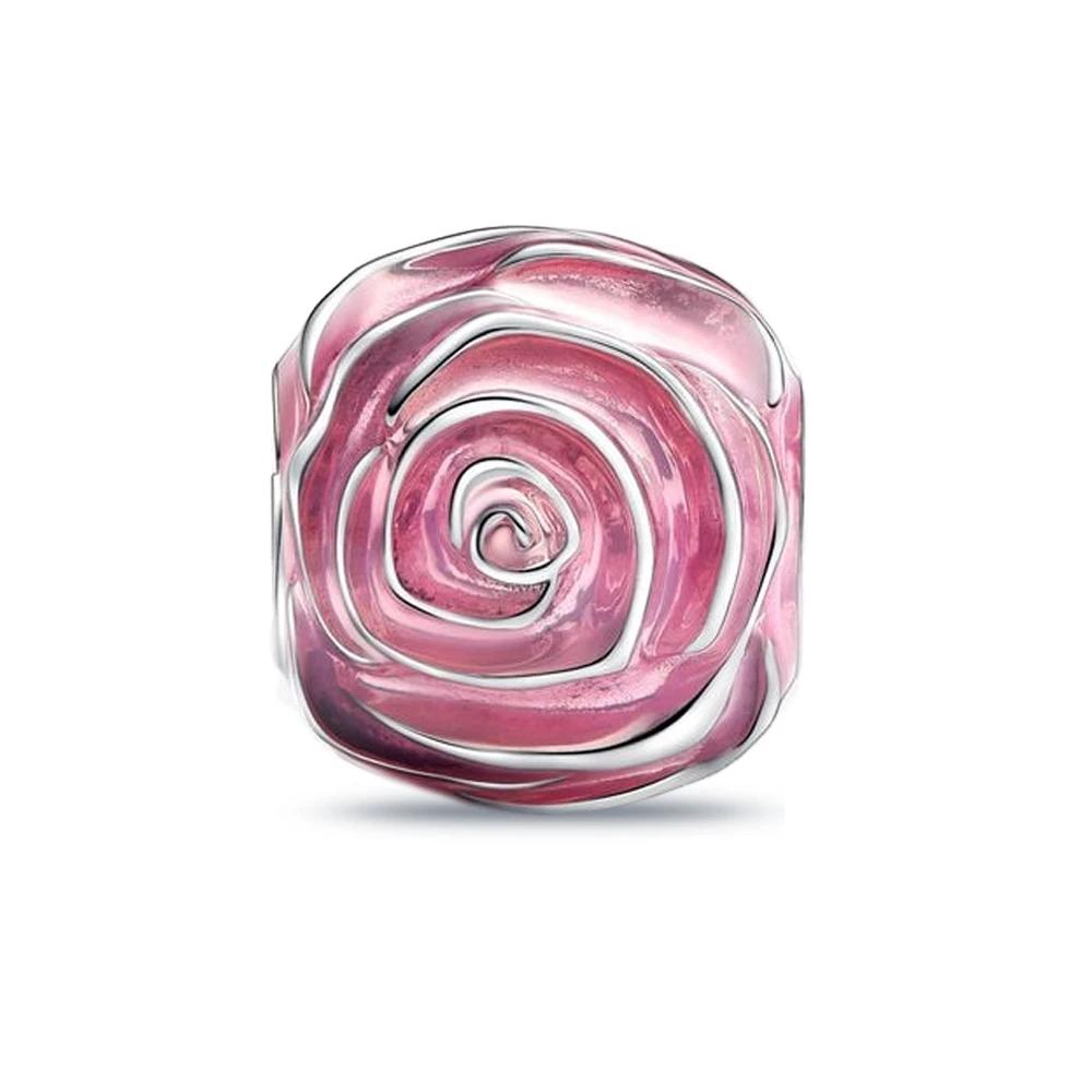 Pink 925 Silver Heart Dangle Charm Beads Flower Pendant DIY Jewelry Fit Original Bracelet Bangle