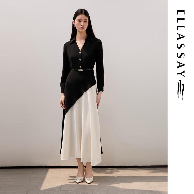 

ELLASSAY Women s Black & White Color Block Acetate Long Sleeve Dress L