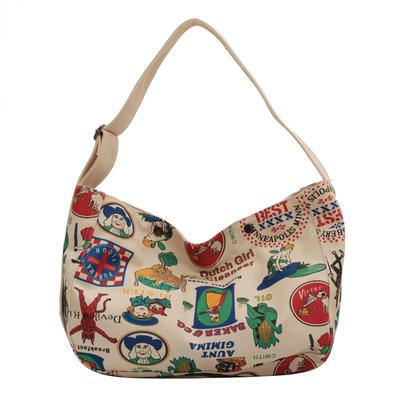 Borsa da donna retrò in tela di grande capacità Stampa Graffiti Borse a tracolla letterarie Borsa a tracolla per pendolari Borsa a tracolla calda all-match