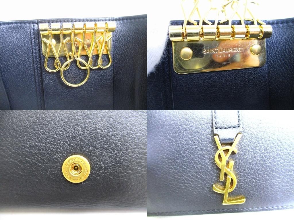 Authentic Saint Laurent YSL Black Leather 6 Pics Key Chain #b135  Open box