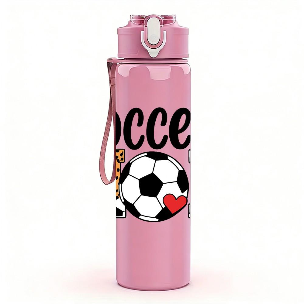 1PC Soccer Mom Leopard Football 750ml Color Plastic Sports Water Bottle Leakproof Flip Straw Lid Suitable for Sports Office Home Use