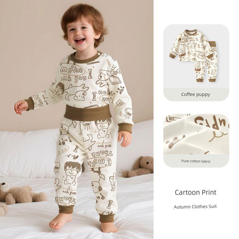 Set, Separate Pajamas for Girls and Boys, Children's Home Wear, Cotton Long Johns, Pure Cotton, Class A, Full Cotton, Long-Sleeved for Infants
