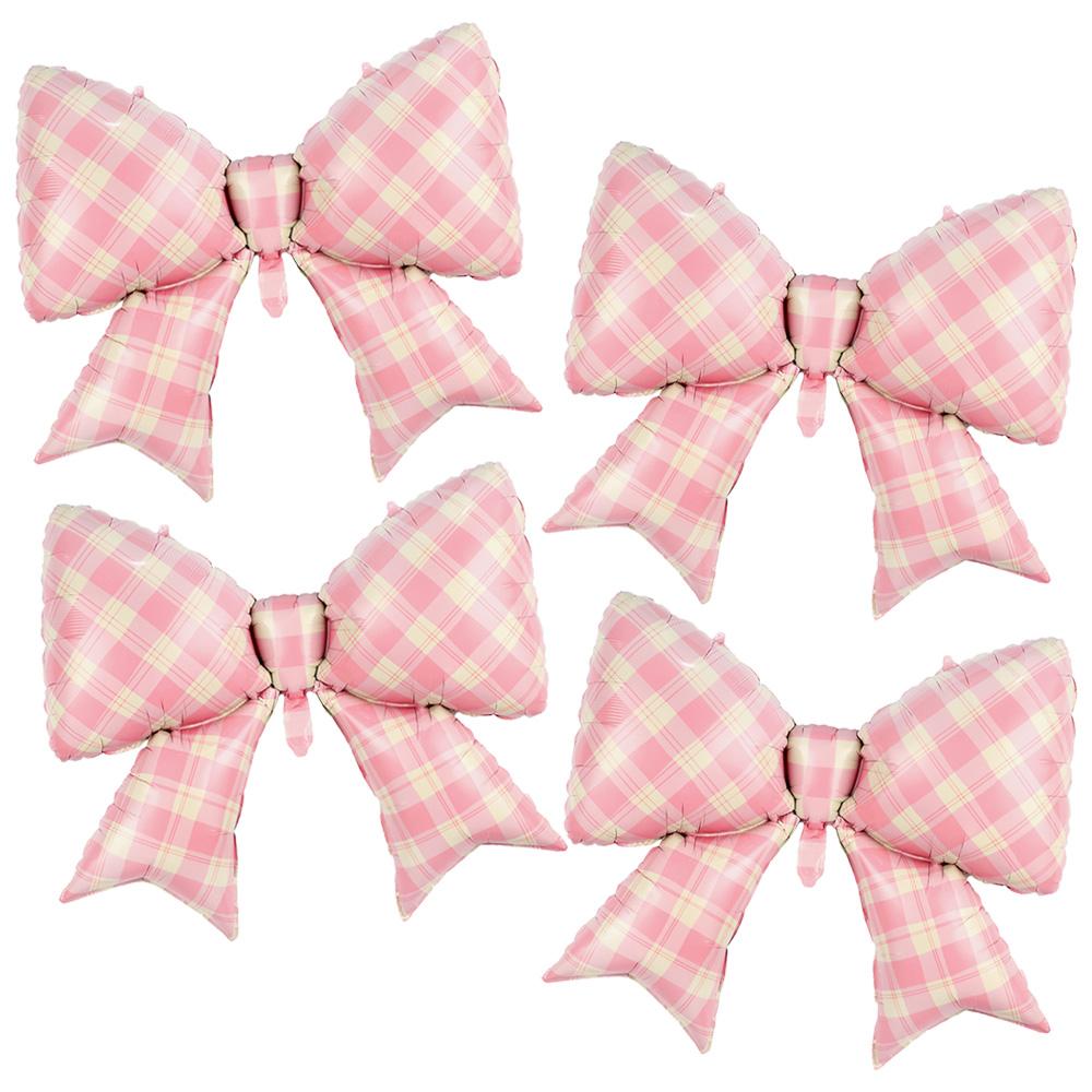 4-Pack of 38inch Plaid Bowknot Foil Balloons, Suitable for Birthday Parties, Weddings, Bridal Showers, Engagements, Bachelor Parties, Tea P