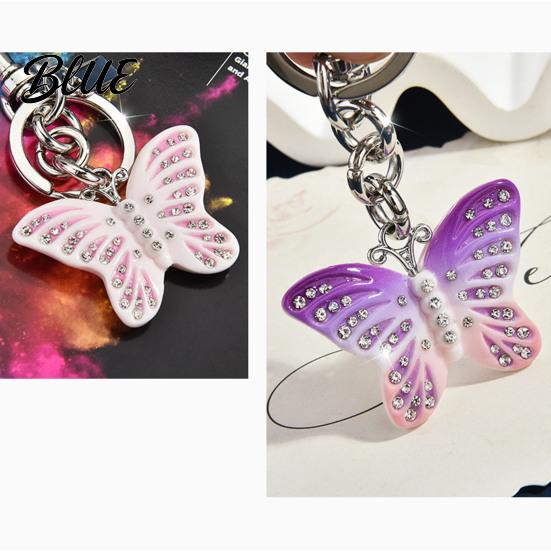 Lightweight Key Holder Keychain Pendant Rhinestones Inlaid Gradient Butterfly Shape