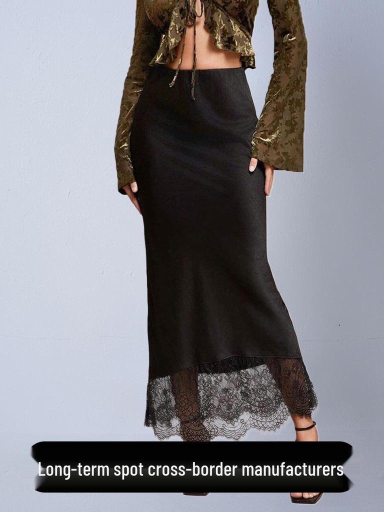 Gonna in Raso da Donna con Patchwork di Pizzo - Sensazione di Alta Classe, Elegante per Primavera e Autunno