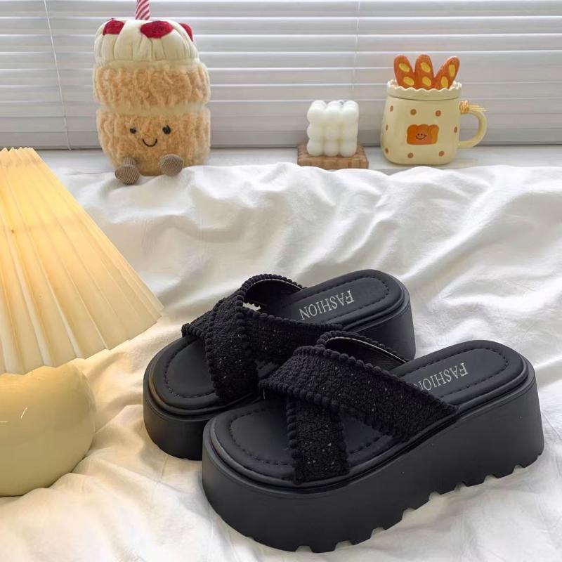 

New Summer Women s Scoop Cake Bottom Sandals 7cm Sole Height Fashionable Sandals Women s Shoes for Leisure and Vacation Beach 35 чёрный