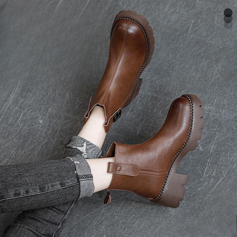 Autumn and Winter Shoes Women's Thick-soled Boots Plus-size High-heeled Ankle Boots