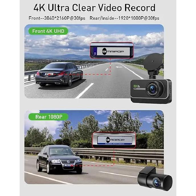 

Dash Cam Front and Rear 4K+1080P WiFi, Dual Dash Camera for Cars with App, Dashboard Camera Recorder,24H/7 Parking Monitor 64G чорний