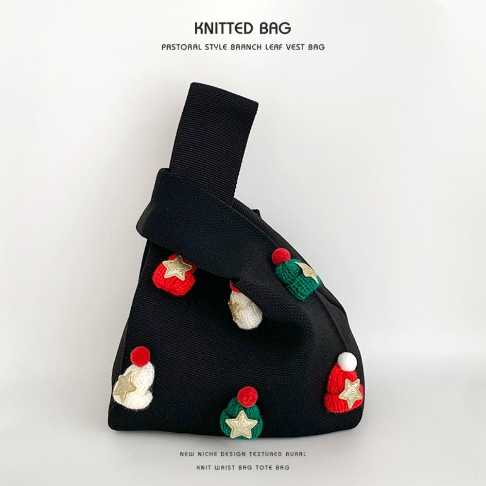 Large Capacity Christmas Knitted Bag Christmas Hat Pentagram Christmas Wrist Bag Reuse Christmas Shoulder Bag