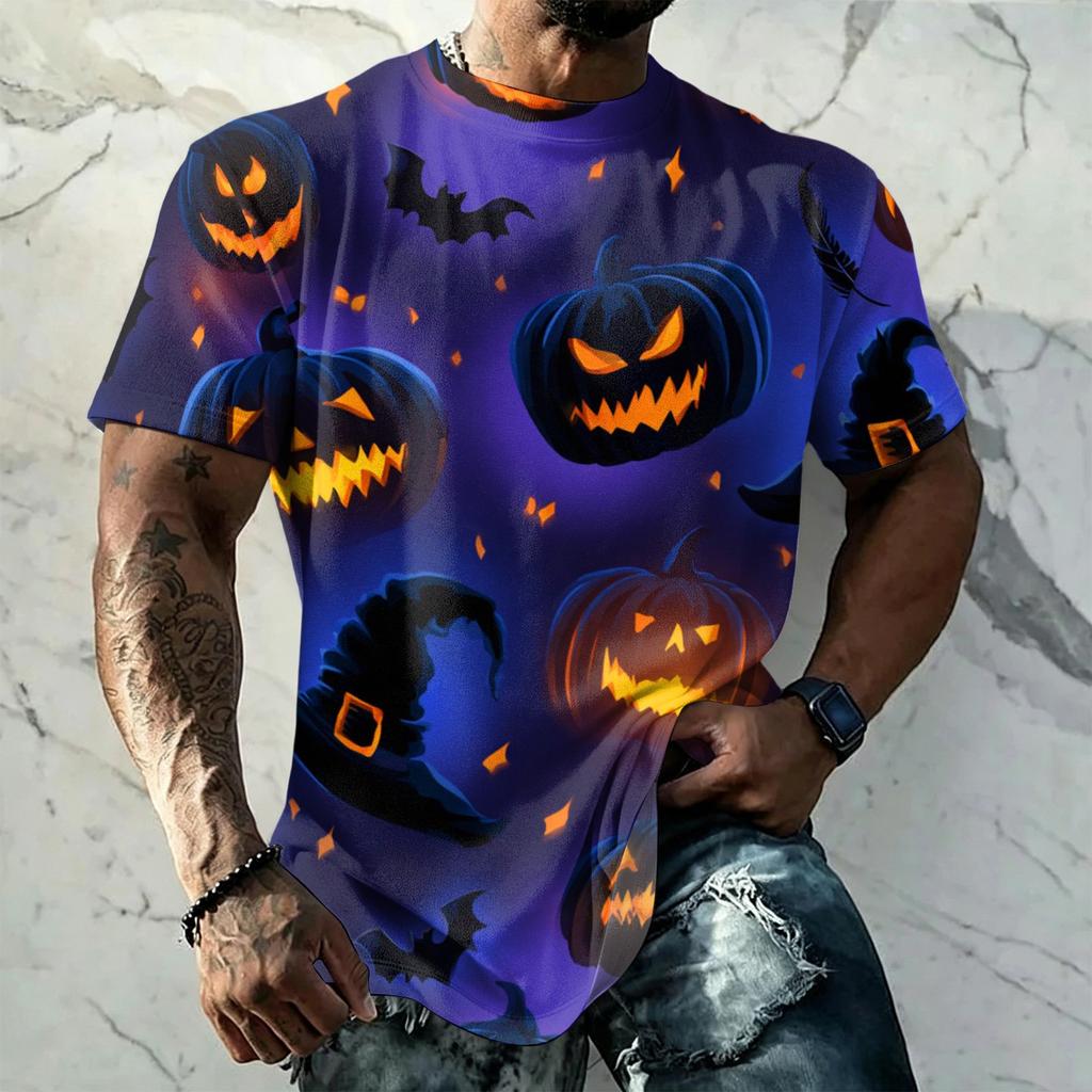Men's Halloween Print Vintage Texture Short Sleeve T Shirt Loose Breathable Summer Sports Streetwear Casual Everyday Top