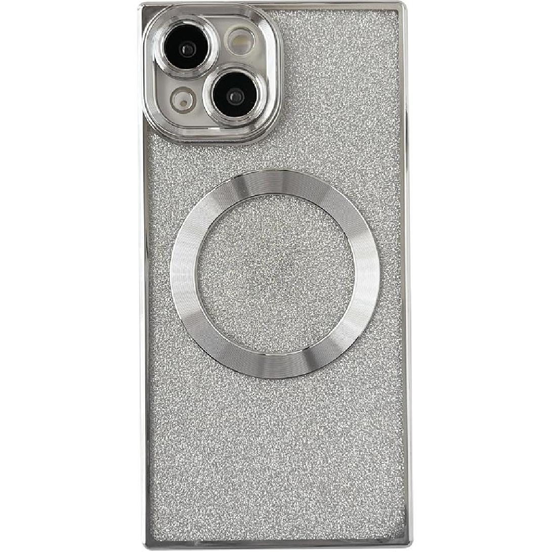 Caseative iPhone 15 Plus Case, Rectangle Glitter Bling Magnetic, Compatible with MagSafe Wireless Charging, Black серебряный