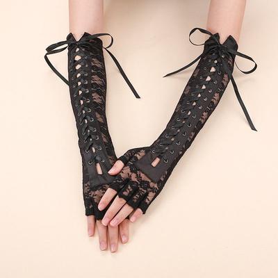 Retro Mode Wesentlich Atmungsaktiv Langer Riemen Spitze Hochzeits Handschuhe Hochzeits Arme Abendparty Kleider Kleine Pflaumenblüten Ärmel