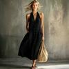 Neue Damenbekleidung Europäischer und Amerikanischer Stil V-Ausschnitt Kleid Damen Sommer Einreiher Ärmellos Locker Schwingend Langes Kleid Damen Sommer