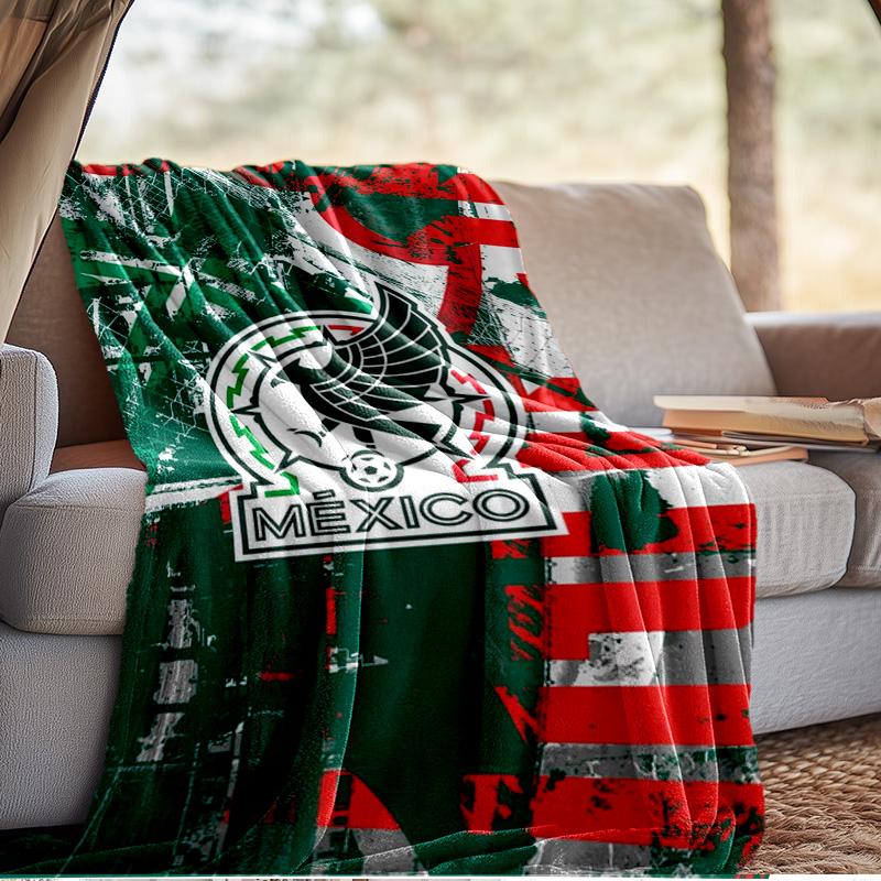Mexico Football Crest Blanket Outdoor Flannel Blanket for Camping, Hiking, Garden Parties, Picnic Essentials,gift for family and friends