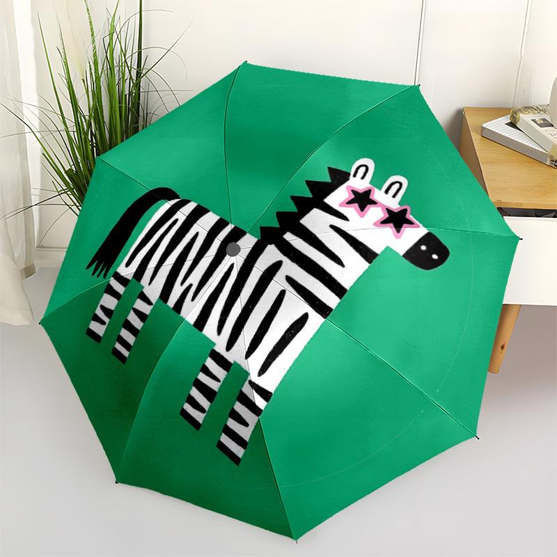1PC Zebra Sunglasses Automatic Folding Umbrella Portable Collapsible 8-Rib Umbrella for All Seasons, Casual Outdoor Accessory, A45