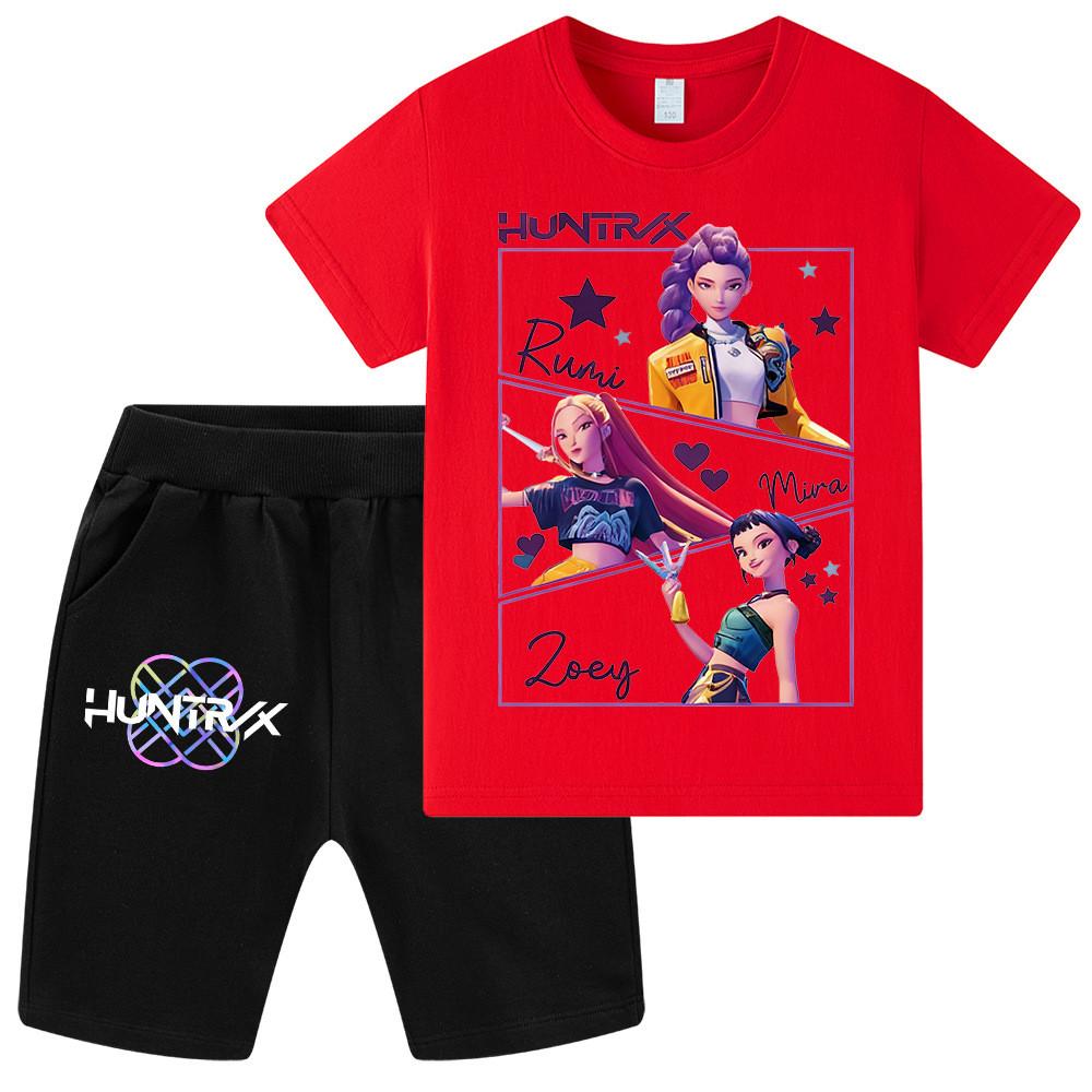 WA1241 Kids Boys Girls Kpop Rumi Zoey Mira Print Short Sleeves T-shirt Shorts Pants Sets