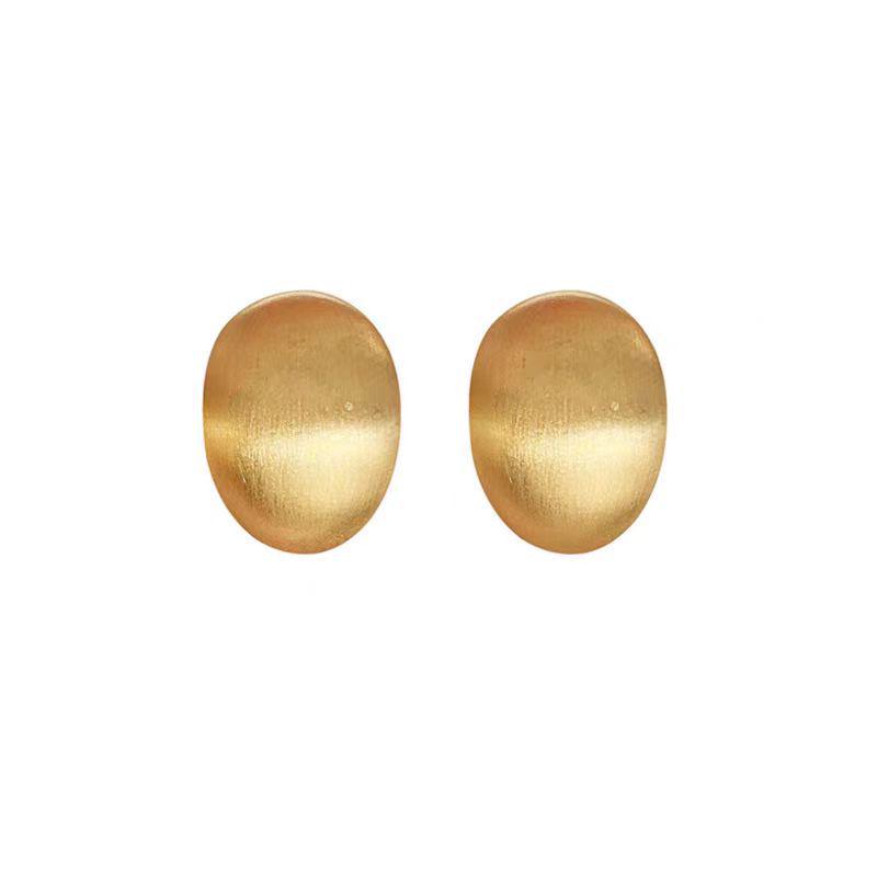 S925 Silver Needle Matte Brushed Stud Earrings - Women's High-End Cold Style Bean Fashion Jewelry