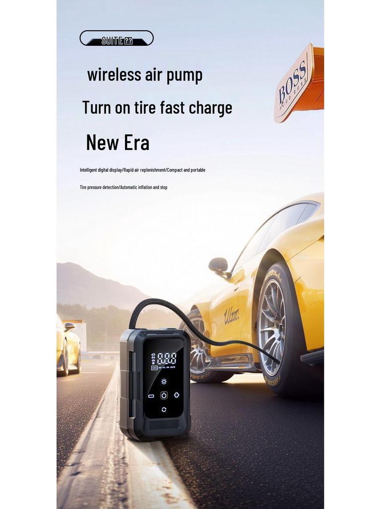 Portable Car Wireless Air Pump with Tire Pressure Gauge and Power Bank