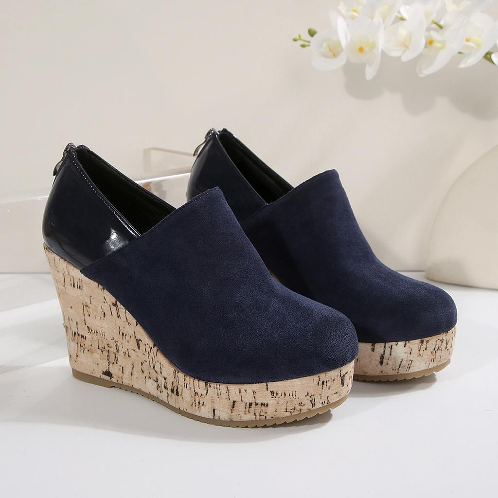 Casual Women's Shoes Large Size Wedge Heel Single Shoes Women's Loafers Spring New Leather Splicing Zipper Platform Shoes Woman