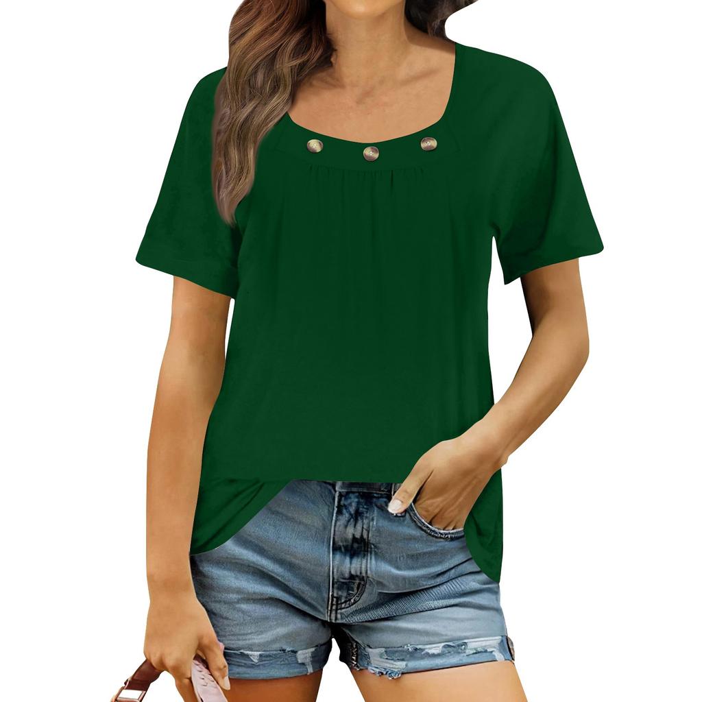 T-skjorter for kvinner Uformell Firkantet hals Kortermede skjorter Topp Pullover vår og sommer