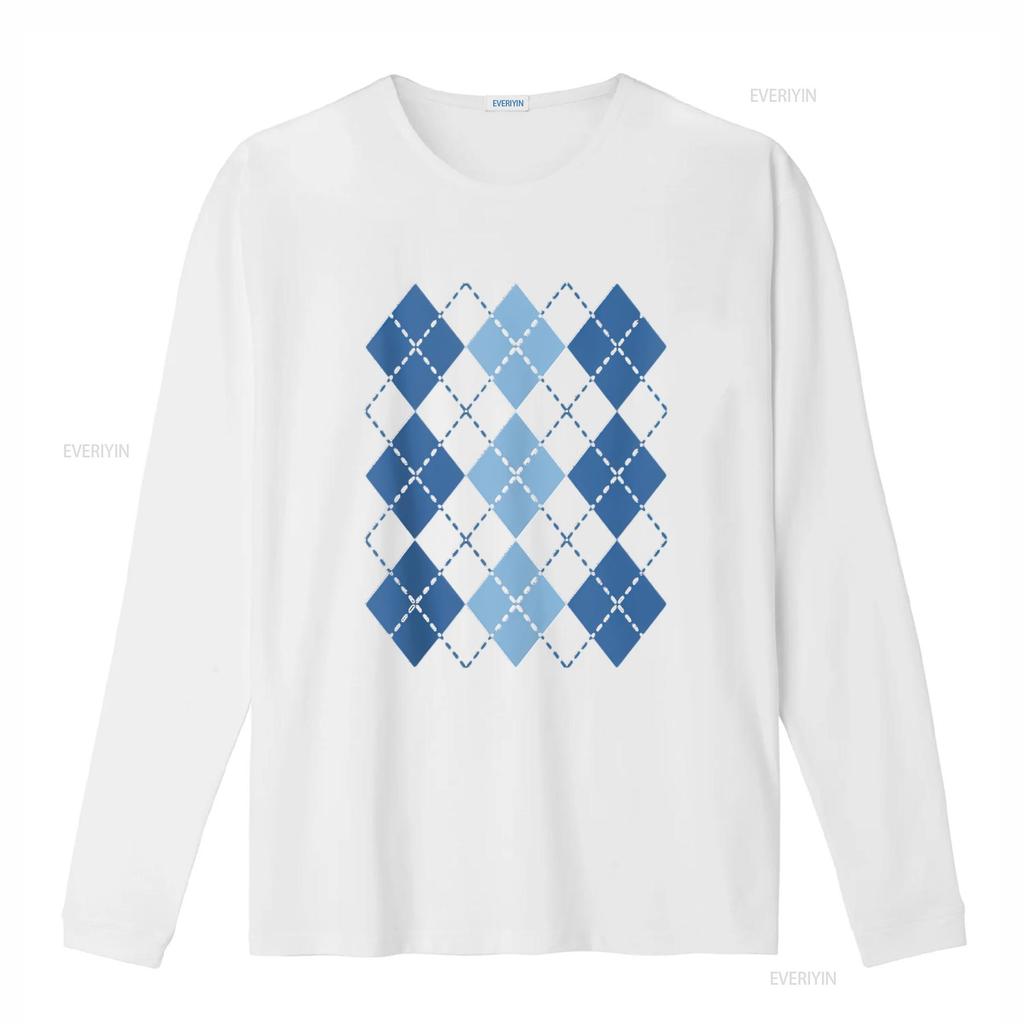Mens Preppy Plaid Argyle Stylish Fun Faux Sweater Design T Shirt White 3X Large vintage Washed Unisex Casual streetwear homme