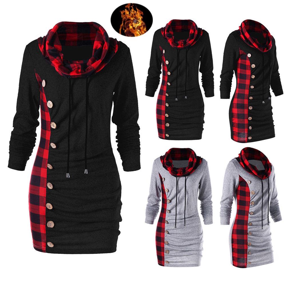 Женское свободное платье-свитшот в клетку на пуговицах с украшением ...