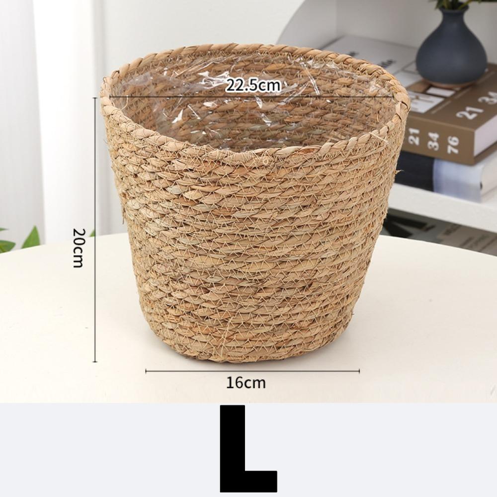 S/M/L Grass Woven Flowerpot for Garden Terraces Flower Pot Basket Planter Basket Furniture Decoration Grass Woven Flowerpot Rattan Straw