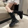 Fashion Round Toe with Laces Half High Boots for Women Spring Autumn Mid Calf Shoes Woman Cosplay Comfortable and Elegant Work Footwear