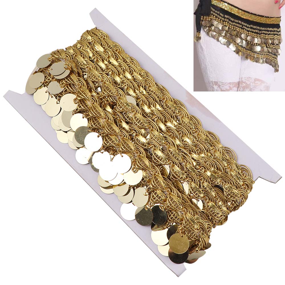 Creative Belly Dance Waist Chain Shiny Tassel Gold Sequin Lace Sequins Waist Chain  Stage Costume
